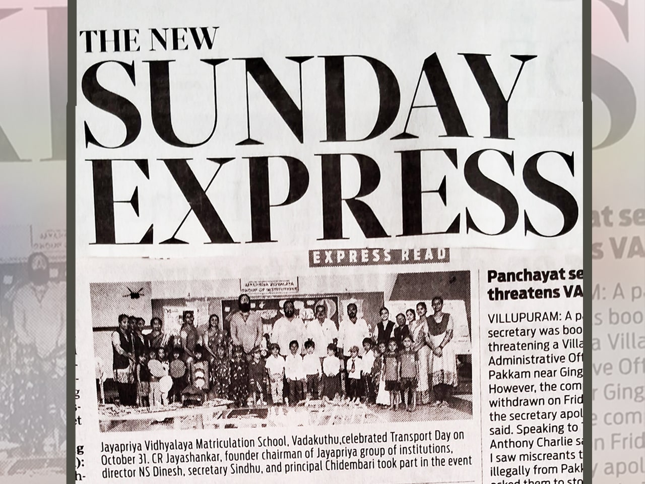 SUNDAY EXPRESS - Transport Day Celebration at Jayapriya Vidyalaya School.